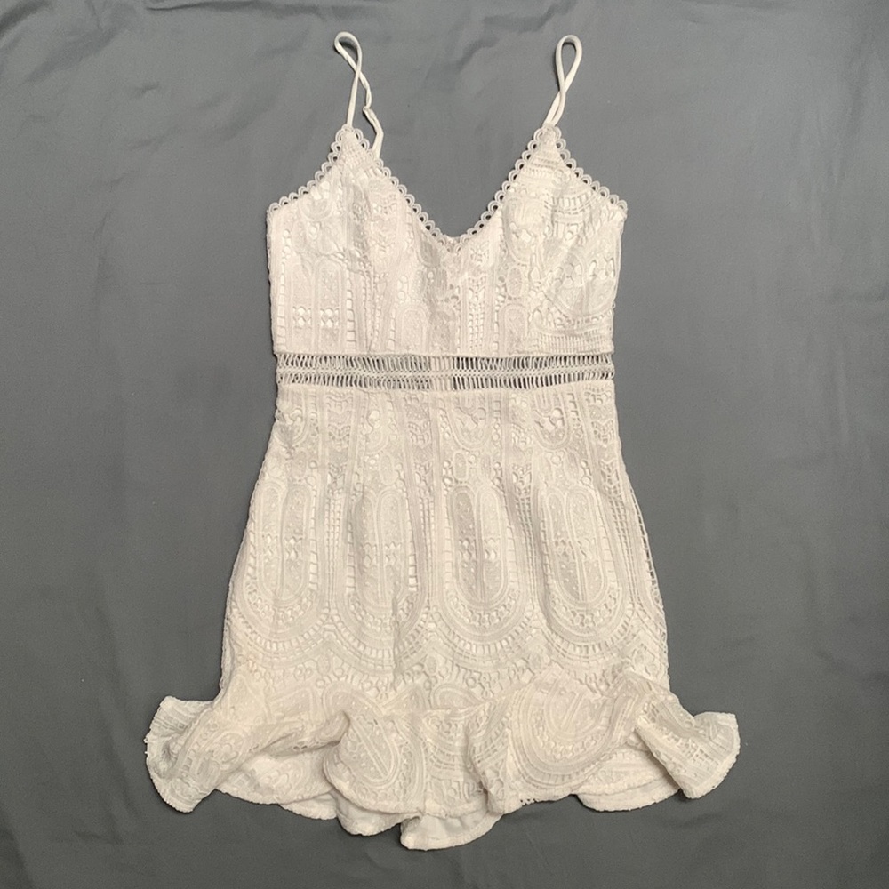 White lace lined mini dress